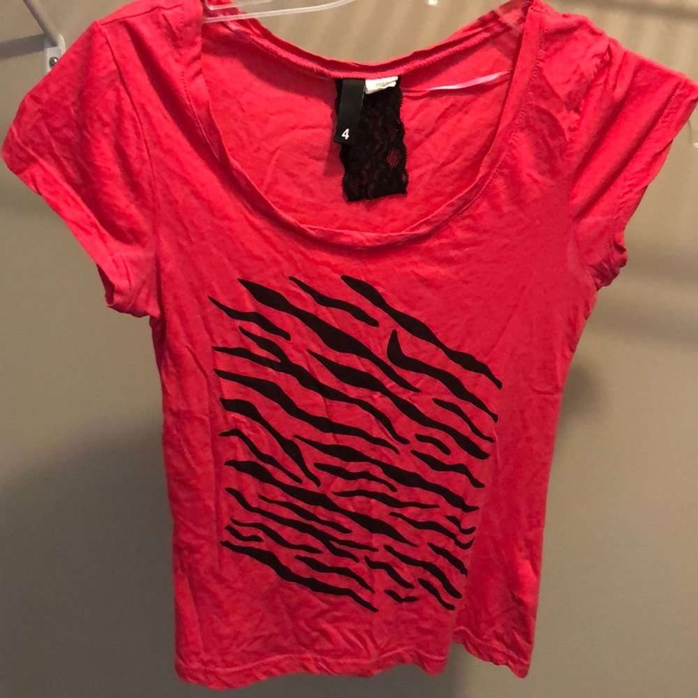 Hot pink shirt with black tiger stripes
